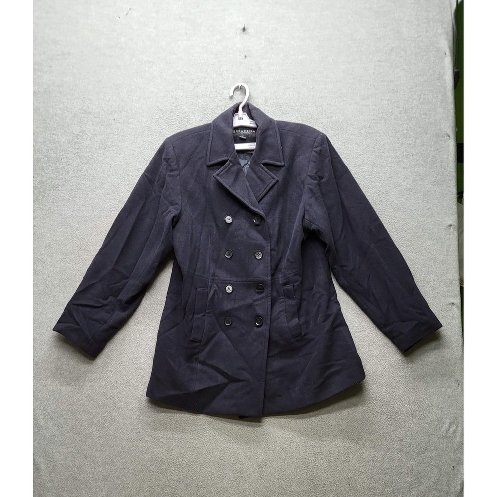 Kenneth Cole Reaction Women Jacket S Navy Polyester Wool Peacoat Button